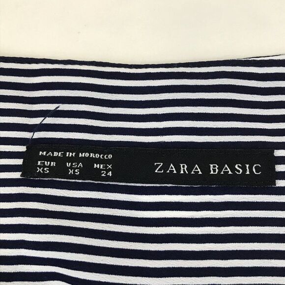 Zara Basic Striped V-Neck Blouse Women’s Size XS Embellished Roll Tab Sleeves - Picture 9 of 12